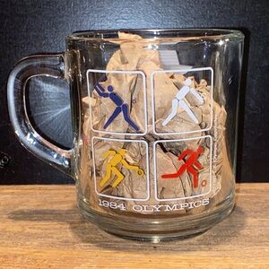 VTG 1984 USA Olympics c McDonald’s commemorative glass mug. Approx  8 oz.